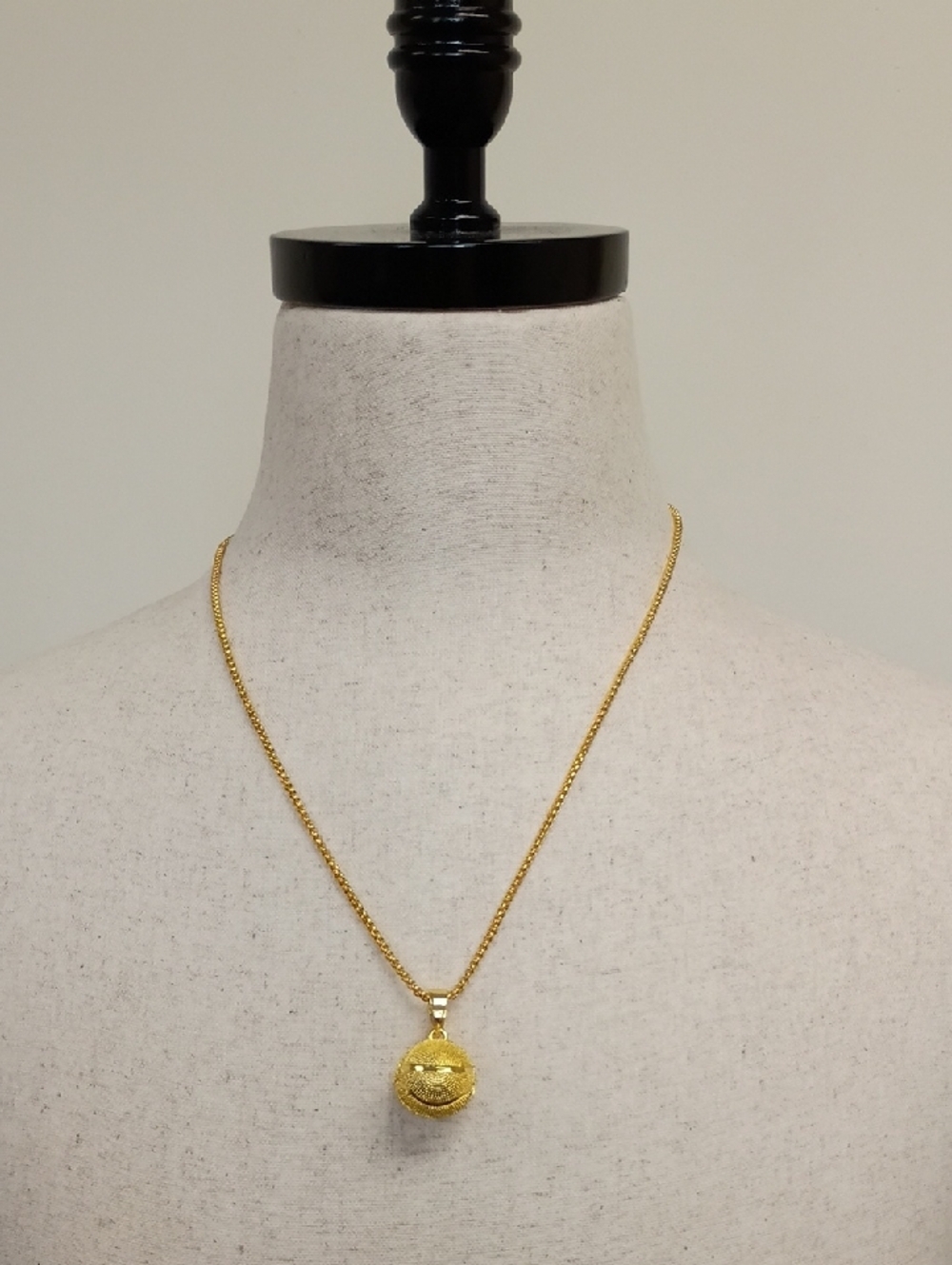 Gold Tone Pave Ball Pendant Necklace Chain Minimalist Layering Jewelry